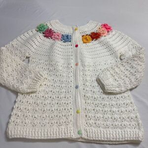 Handmade VTG Crochet Cottage Core Sweater Cardigan Size Large See Measurements